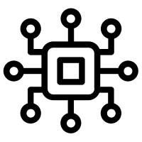 A white icon comprised of a gear icon and the world indicating the company's global manufacturing capabilities.